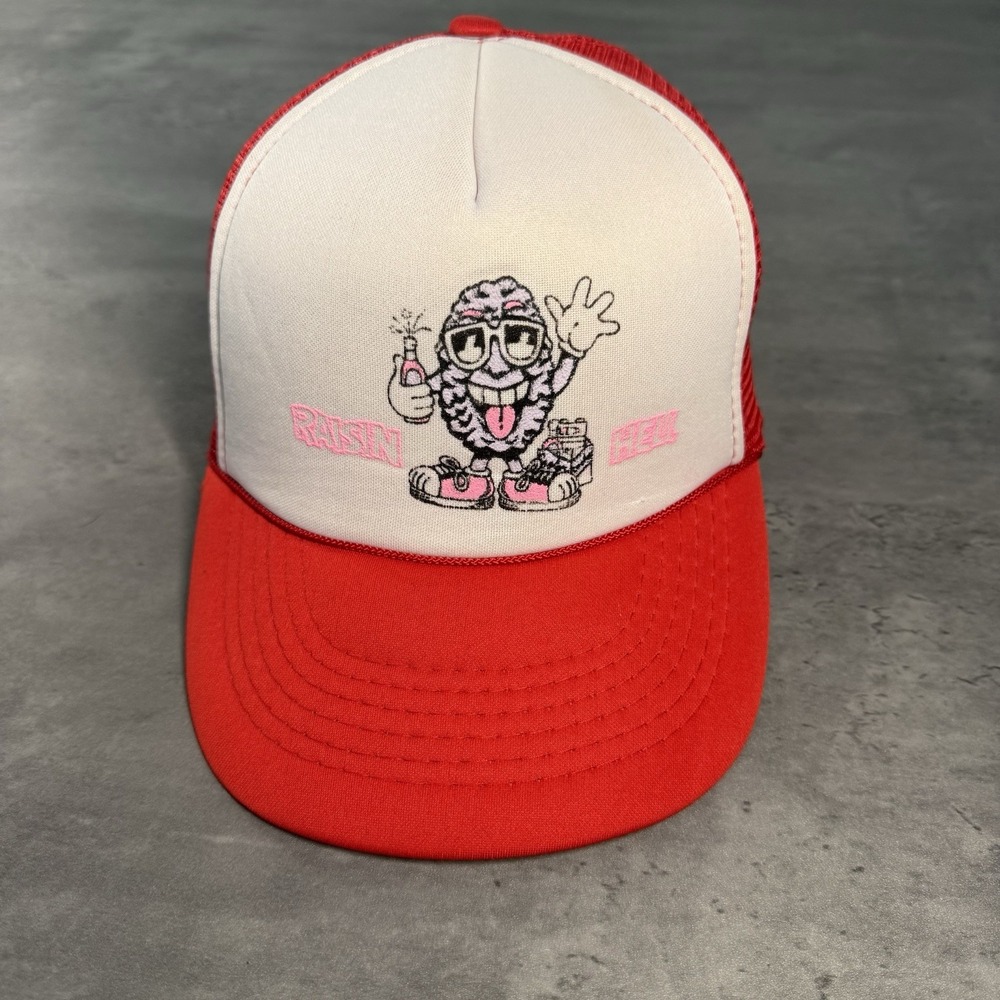 Vintage 80s California Raisin Hell Snapback Hat Red White‎ Foam Mesh Trucker Cap